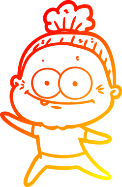 Bir insan tarafından çizilmiş mutlu, yaşlı bir kadının sıcak çizgi çizimi.