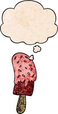 Bir insan tarafından çizilmiş grunge desenli düşünce baloncuklu çizgi film dondurma lolipopu.