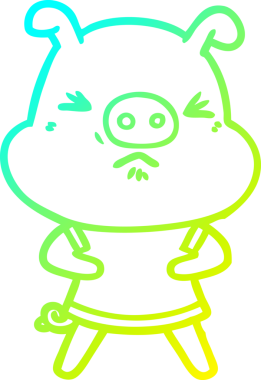 Bir insan tarafından çizilmiş bir tişört giymiş kızgın bir domuzun soğuk çizgi çizimi.