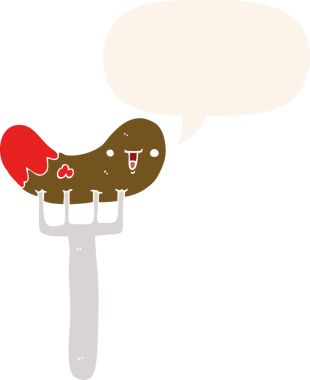 Çizgi film sosis ve çatal ile konuşma baloncuğu retro tarzı bir insan tarafından çizilmiş