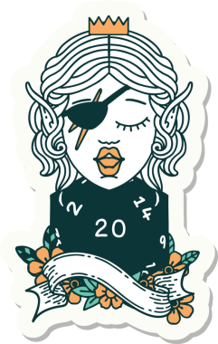 Bir insan tarafından çizilmiş 20 zarlı bir elf hırsızının çıkartması.