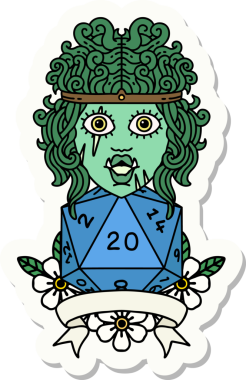 Bir insan tarafından çizilmiş doğal 20 zarlı yarı ork barbar bir karakterin çıkartması.