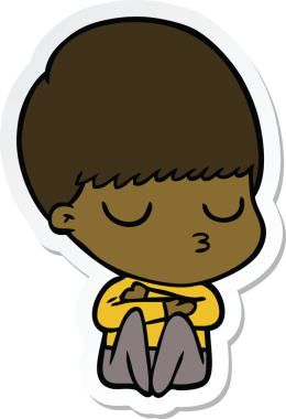 Bir insan tarafından çizilmiş sakin bir çocuğun çıkartması.