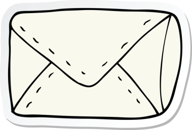 Bir insan tarafından çizilmiş karikatür zarfının etiketi.