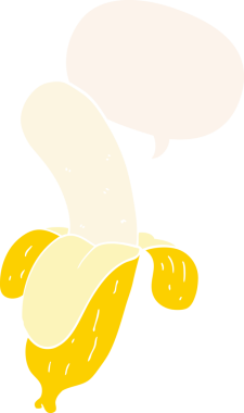 bir insan tarafından çizilmiş retro tarzı konuşma baloncuklu çizgi film muzu