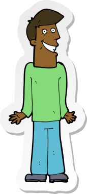 Bir insan tarafından çizilmiş omuz silken bir karikatür adamın çıkartması.