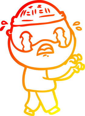 Bir insan tarafından çizilmiş ağlayan sakallı bir adamın sıcak çizgi çizimi.