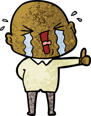 Bir insan tarafından çizilmiş ağlayan kel bir adam.