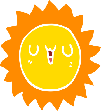 Bir insan tarafından çizilmiş düz renkli çizgi film güneşi