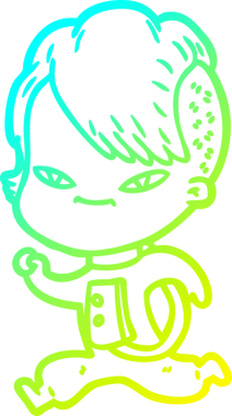 Hipster saç kesimi bir insan tarafından çizilmiş hoş bir çizgi film kızı çizimi.