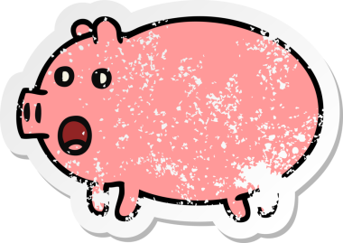 Bir insan tarafından çizilmiş şirin bir domuzun sıkıntılı çıkartması.