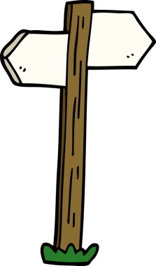 Bir insan tarafından çizilmiş karikatür yön işaretleri.