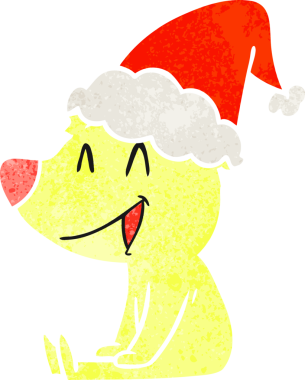 Oturan ayı eli bir insan tarafından çizilmiş eski bir Noel Baba şapkası çizimi.