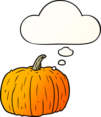 Düşünce baloncuklu çizgi film balkabağı bir insan tarafından çizilmiş.