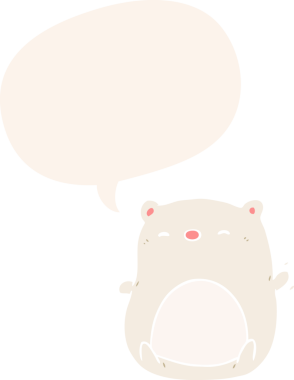 Bir insan tarafından çizilmiş konuşma baloncuğu olan şirin bir kutup ayısı.