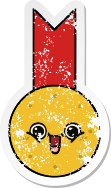 Bir insan tarafından çizilmiş şirin bir altın madalyanın sıkıntılı çıkartması.