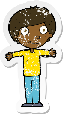 Bir insan tarafından çekilen kolları açık, çizgi film kahramanı mutlu bir çocuğun gerilmiş çıkartması.