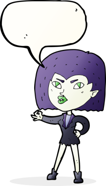 Bir insan tarafından çizilmiş konuşma balonu olan vampir kız.