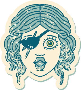 Bir insan tarafından çizilmiş düzenbaz bir karakterin grunge çıkartması.