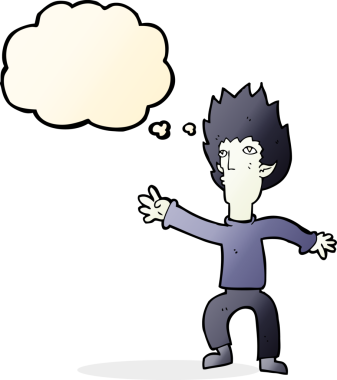 Bir insan tarafından çizilmiş düşünce baloncuğu olan bir vampir.