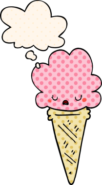 Bir insan tarafından çizilmiş, düşünce baloncuklu karikatür dondurması.