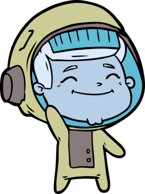 Bir insan tarafından çizilmiş mutlu astronot çizgi filmi.