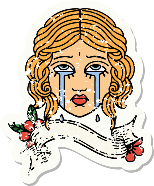 Bir insan tarafından çizilmiş kadın yüzü dövmeli eski bir etiket.