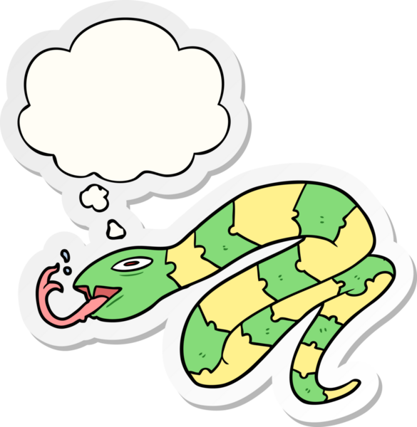 Düşünce baloncuklu tıslayan yılan insan tarafından çizilmiş bir çıkartma.