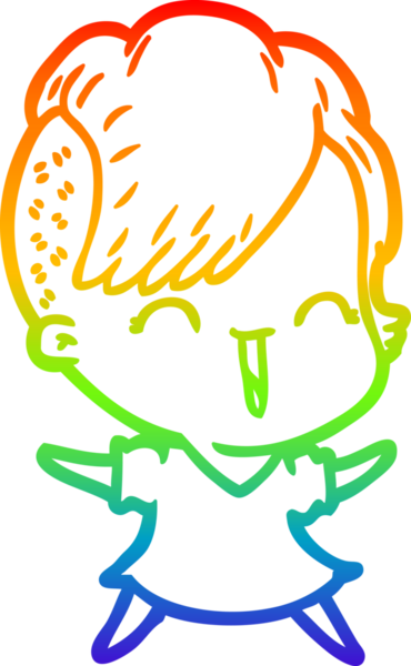 Gökkuşağı gradyan çizgi çizimi Bir insan tarafından çizilmiş mutlu hippi kız