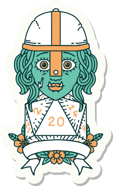 Bir insan tarafından çizilmiş 20 zarlı yarım ork savaşçısının çıkartması.