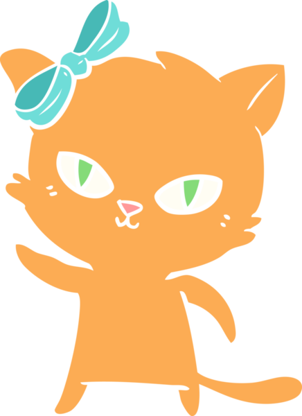 Sevimli düz renkli çizgi film kedisi bir insan tarafından çizilmiş.