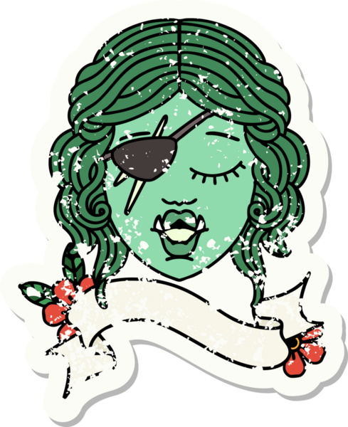 Bir insan tarafından çizilmiş bir Ork haydut karakterinin grunge çıkartması.