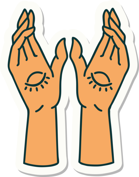 Bir insan tarafından çizilmiş geleneksel mistik eller stili dövme çıkartması.