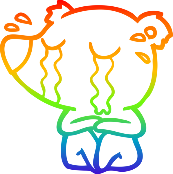 Gökkuşağı gradyan çizgi çizimi bir insan tarafından çizilmiş ağlayan ayı