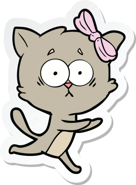 Bir insan tarafından çizilmiş çizgi film kedisinin çıkartması.