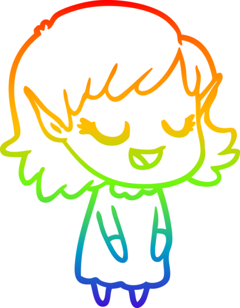 Gökkuşağı gradyan çizgisi mutlu çizgi film kızı bir insan tarafından çizilmiş.