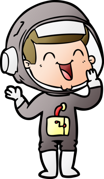 Bir insan tarafından çizilmiş mutlu astronot çizgi filmi.