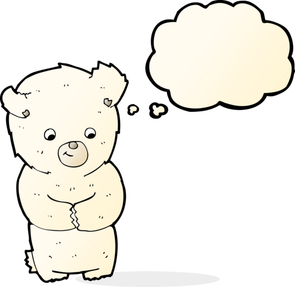 Bir insan tarafından çizilmiş düşünce baloncuklu şirin kutup ayısı.