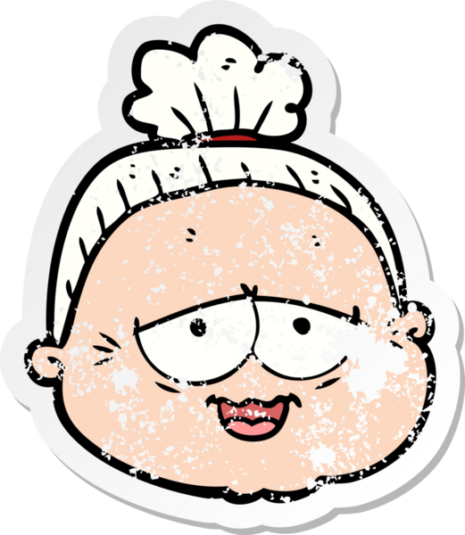 Bir insan tarafından çizilmiş yaşlı bir kadının sıkıntılı çıkartması.