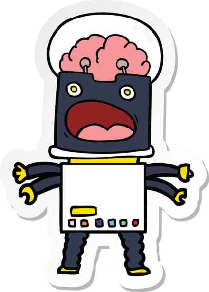 Bir insan tarafından çizilmiş robot karikatür çıkartması.