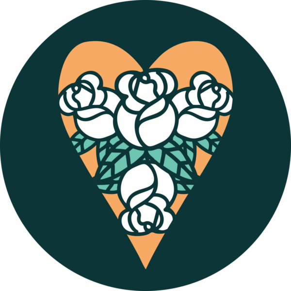 Bir insan tarafından çizilmiş kalp ve çiçeklerin ikonik dövme şekli