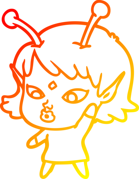 Bir insan tarafından çizilmiş güzel bir uzaylı kız çizgi çizimi.