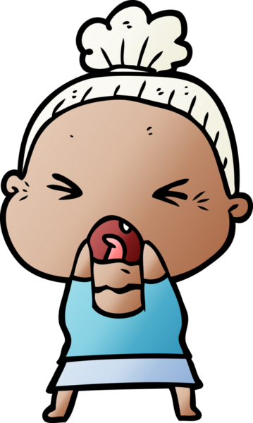 Bir insan tarafından çizilmiş kızgın yaşlı kadın çizgi filmi.