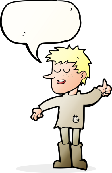 Bir insan tarafından çizilen konuşma baloncuğuyla pozitif tavırlı zavallı çocuk.