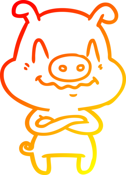 Bir insan tarafından çizilmiş gergin bir domuz çizgi çizimi.