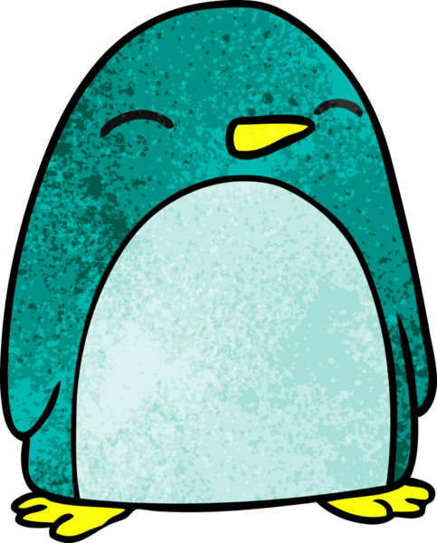 Bir insan tarafından çizilmiş sevimli bir penguenin el çizimi karikatürü.