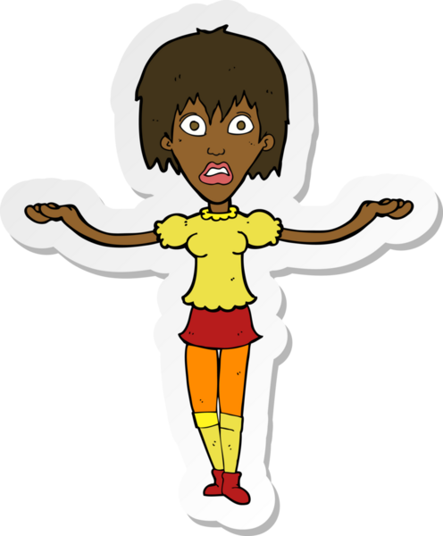 Bir insan tarafından çizilmiş omuz silken bir karikatür kadının çıkartması.