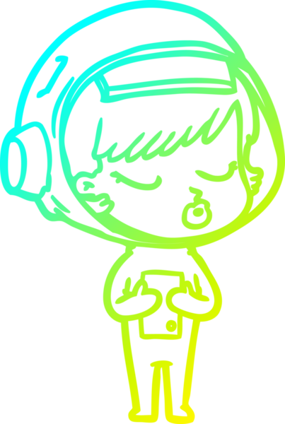 Bir çizgi film karakteri çizen soğuk gradyan bir insan tarafından çizilmiş güzel astronot kız.