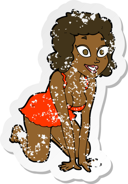 Bir insan tarafından çizilmiş komik, seksi bir kadının gerilmiş çıkartması.