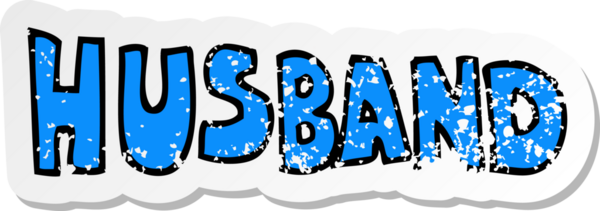 Bir insan tarafından çizilmiş karikatürlü bir koca sözcüğünün sıkıntılı çıkartması.